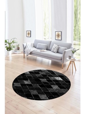 Napoli Home Dijital Kaymaz Taban Yıkanabilir Modern Desen Yuvarlak Mutfak Salon Halısı, N-Y-Modern-31-Antrasit,