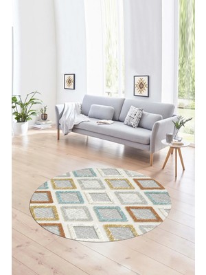 Napoli Home Dijital Kaymaz Taban Yıkanabilir Modern Desen Yuvarlak Mutfak Salon Halısı, N-Y-Modern-66-Renkli,