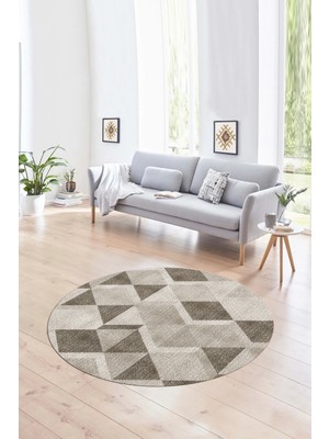 Napoli Home Dijital Kaymaz Taban Yıkanabilir Modern Desen Yuvarlak Mutfak Salon Halısı, N-Y-MODERN-103-KREM,