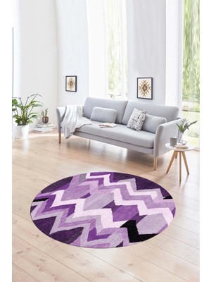 Napoli Home Dijital Kaymaz Taban Yıkanabilir Modern Desen Yuvarlak Mutfak Salon Halısı, N-Y-Modern-24-Mor,