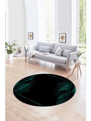 Napoli Home Dijital Kaymaz Taban Yıkanabilir Modern Desen Yuvarlak Mutfak Salon Halısı, N-Y-Modern-26-Turkuaz,