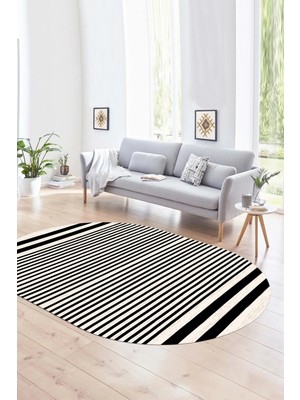 Napoli Home Dijital Kaymaz Yıkanabilir Modern Desen Oval Yolluk Mutfak Salon Halısı, N-O-Modern-63-Siyah,