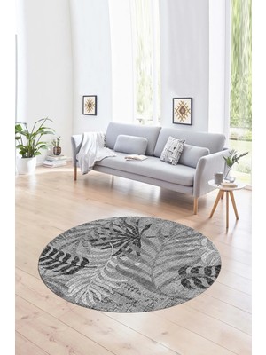 Napoli Home Dijital Kaymaz Taban Yıkanabilir Modern Desen Yuvarlak Mutfak Salon Halısı, N-Y-Modern-95-Gri,