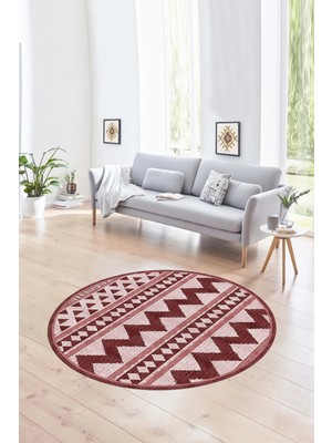Napoli Home Dijital Kaymaz Taban Yıkanabilir Modern Desen Yuvarlak Mutfak Salon Halısı, N-Y-MODERN-105-BORDO,