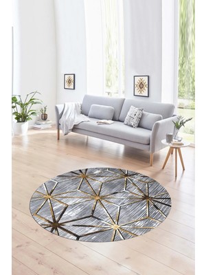 Napoli Home Dijital Kaymaz Taban Yıkanabilir Modern Desen Yuvarlak Mutfak Salon Halısı, N-Y-Modern-39-Gold,