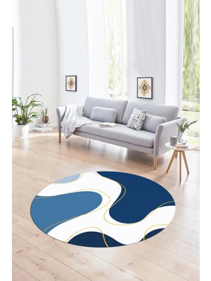 Napoli Home Dijital Kaymaz Taban Yıkanabilir Modern Desen Yuvarlak Mutfak Salon Halısı, N-Y-MODERN-120-MAVİ,