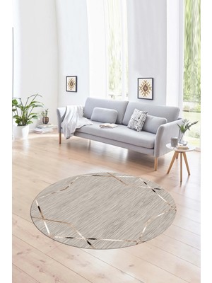 Napoli Home Dijital Kaymaz Taban Yıkanabilir Modern Desen Yuvarlak Mutfak Salon Halısı, N-Y-Modern-05-Bej,