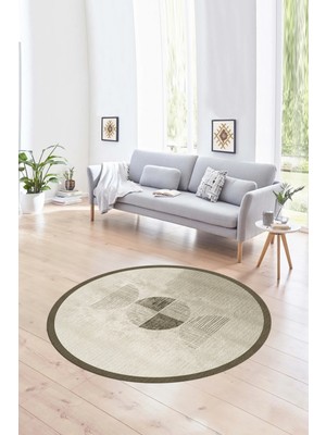 Napoli Home Dijital Kaymaz Taban Yıkanabilir Modern Desen Yuvarlak Mutfak Salon Halısı, N-Y-Modern-94-Vizon,