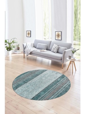 Napoli Home Dijital Kaymaz Taban Yıkanabilir Modern Desen Yuvarlak Mutfak Salon Halısı, N-Y-Modern-83-Turkuaz,