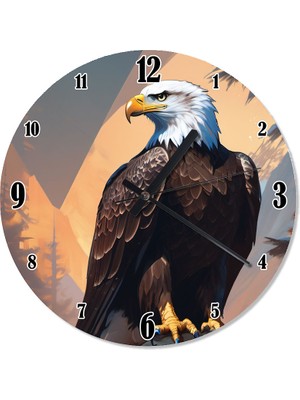 Karizma Tablo Beyaz Başlı Kara Kartal Akarlı Duvar Saati