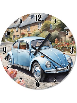 Karizma Tablo Mavi Kaplumbağa Araba  Dekoratif Duvar Saati