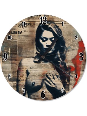 Karizma Tablo Gazete Fonda Nü Kadın Tasarım Duvar Saati