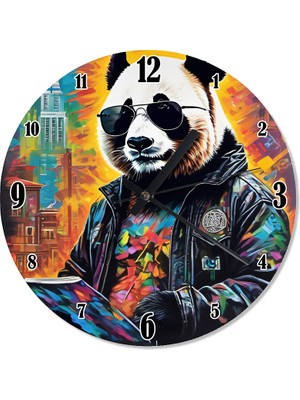 Tablomega Deri Montlu Panda Akarlı Duvar Saati