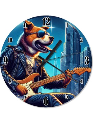 Ekart Gitar Çalan Köpek Sessiz Duvar Saati