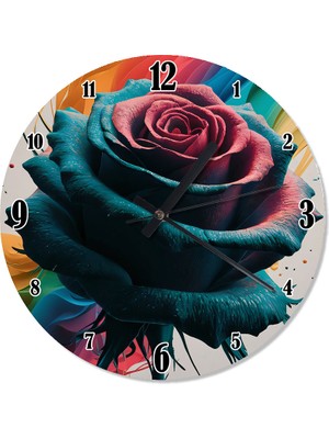 Tablomega Mavi ve Kırmızı Gül Dekoratif Duvar Saati
