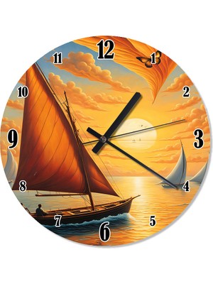 Tablomega Gün Batımında Yelkenli Sandallar Desenli Duvar Saati