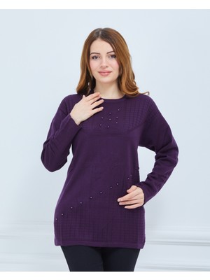 Stilmony Kadın Mor Orta Yaş Günlük Triko Anne Bluz Kazak