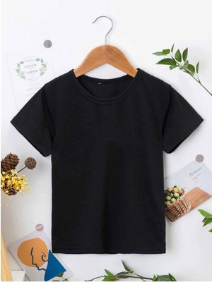 Hanclo Rahat Kalıp Pamuklu Düz Siyah Çocuk T-Shirt