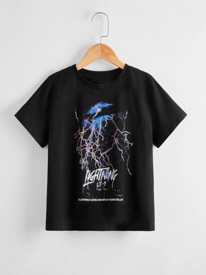 Hanclo Rahat Kalıp Pamuklu Yıldırım Baskılı Çocuk T-Shirt