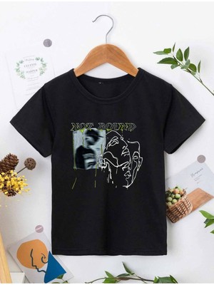Hanclo Rahat Kalıp Pamuklu Baskılı Siyah Çocuk T-Shirt