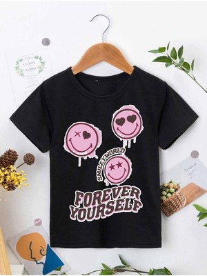 Hanclo Rahat Kalıp Pamuklu Baskılı Siyah Çocuk T-Shirt