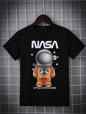 Hanclo Rahat Kalıp Pamuklu Nasa-Uzay Baskılı Çocuk T-Shirt