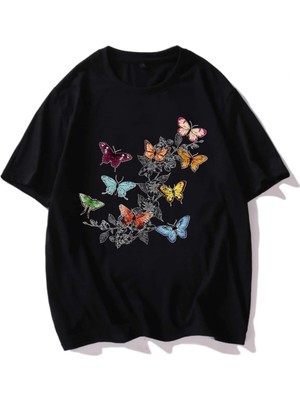 Hanclo Çok Çok Kelebek Baskılı Oversize Tshırt
