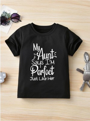 Hanclo Rahat Kalıp Pamuklu Aunt Baskılı Çocuk T-Shirt
