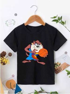 Hanclo Rahat Kalıp Pamuklu Baskılı Siyah Çocuk T-Shirt