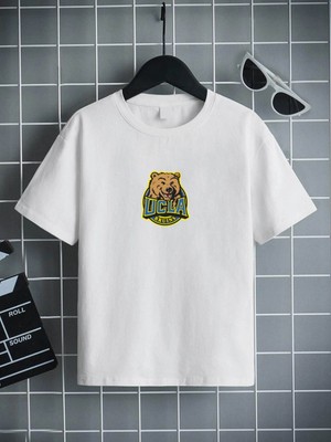 Hanclo Rahat Kalıp Pamuklu Baskılı Beyaz Çocuk T-Shirt