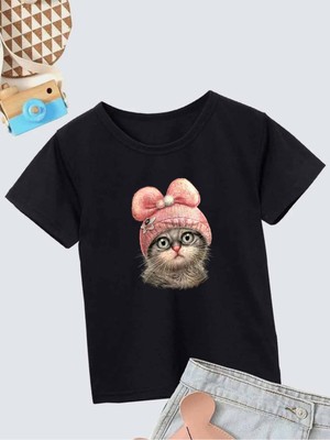 Hanclo Rahat Kalıp Pamuklu Baskılı Siyah Çocuk T-Shirt