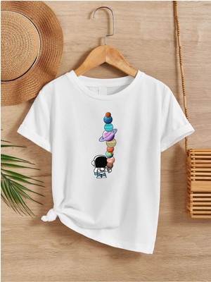 Hanclo Rahat Kalıp Pamuklu Baskılı Beyaz Çocuk T-Shirt