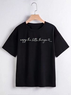 Hanclo Rahat Kalıp Pamuklu Baskılı Siyah Çocuk T-Shirt