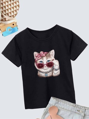 Hanclo Rahat Kalıp Pamuklu Baskılı Siyah Çocuk T-Shirt