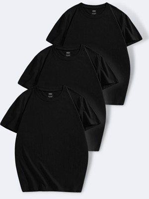Hanclo Kampanyalı 3 Siyah Düz Basic Oversize Pamuklu Tshirt