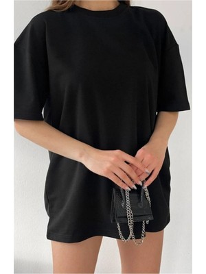 Hanclo Kadın Oversıze Düz Pamuklu Tişört