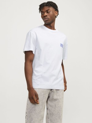Jack & Jones Jormykonos Back Tee Ss Crew Neck Sn Erkek Beyaz Tshirt 12256258-01