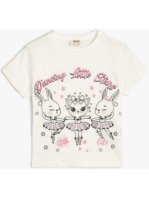 Koton Ekru Kız Çocuk T-Shirt 4SKG10123AK