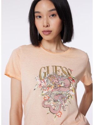 Guess Bisiklet Yaka Turuncu Kadın T-Shirt W4GI50K9SN1-F3F9