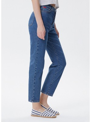 Lee Cooper Yüksek Bel Geniş Paça Straight Koyu Lacivert Kadın Denim Pantolon 242 Lcf 121001 Clara Posey Db Mıd