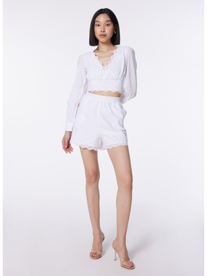 Only Normal Bel Normal Beyaz Kadın Şort Onllou Lıfe Emb Loose Shorts Ptm