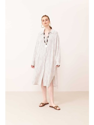 ROMAN Midi Boy Keten Gömlek Elbise Standart Renk Y2411002_089