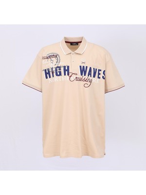 Wanex Erkek Kısa Kol Polo Yaka Baskılı Büyük Beden T-Shirt - BPL-400377 - Bej