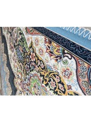 Carpettex Bambu Halı İpeksi Yumuşak Su ve Leke Tutmaz Klasik Desenli Siyah Mavi Halı