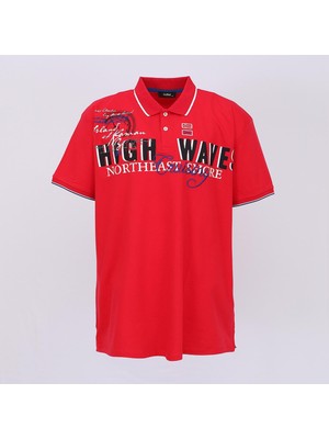 Wanex Erkek Kısa Kol Polo Yaka Baskılı Büyük Beden T-Shirt - BPL-400313 - Kırmızı