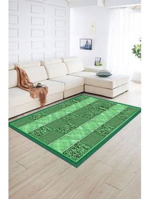 Napoli Home Dijital Baskılı Kaymaz Yıkanabilir Jüt-Hasır Desen Yolluk Mutfak Salon Halısı, N-Jüt-02-Yeşil,