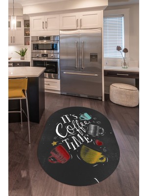 Napoli Home 3D Dijital Baskılı Kaymaz Yıkanabilir Renkli Modern Oval Mutfak Halısı, N-O-Mutfak-44-Antrasit,