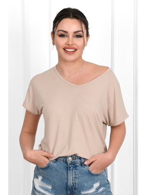 Koza Kadın V Yaka Kısa Kollu T-Shirt 1478-23