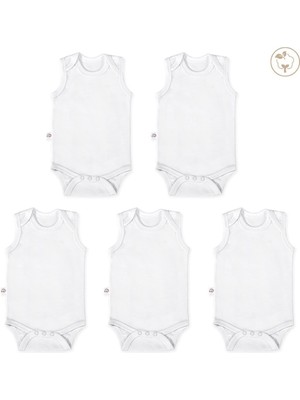 Tiny Lamb Beyaz Renk Bodysuit Kolsuz 5'li Set %100 Pamuk Beyaz Renk Kolsuz Bebek Atlet Seti