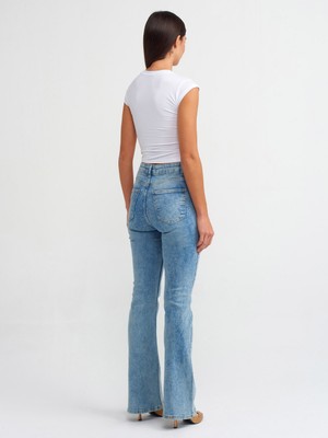 Dilvin 71491 Tint Yıkama Flare Denim Pantolon-Tint